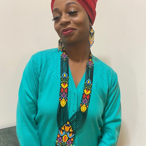 Bead embroidery necklace earrings tribal jewelry - Picture 6 of 10